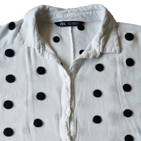 Zara White Black Polka Dot Embroidered Long Sleeve Button-Up Shirt Modern Boxy - Picture 5 of 9